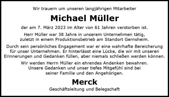 Traueranzeige von Michael Müller von Groß-Gerauer Echo