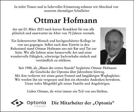 Traueranzeige von Ottmar Hofmann von Nassauische Neue Presse