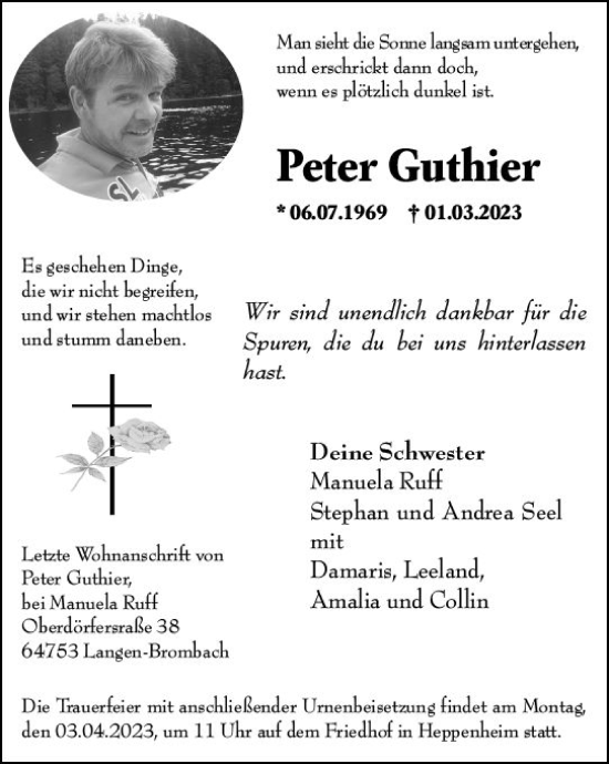 Traueranzeige von Peter Guthier von Starkenburger Echo