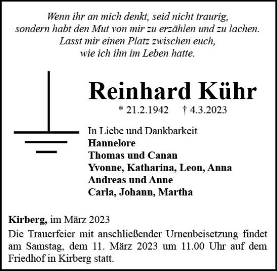 Traueranzeige von Reinhard Kühr von Camberger Anzeiger