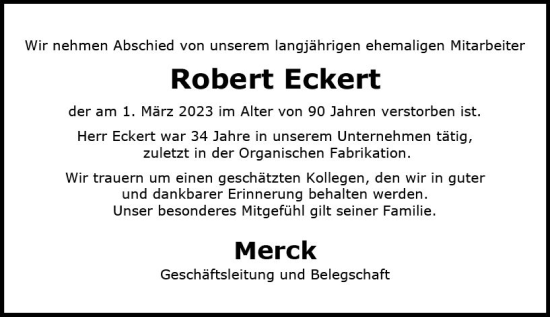 Traueranzeige von Robert Eckert von Darmstädter Echo
