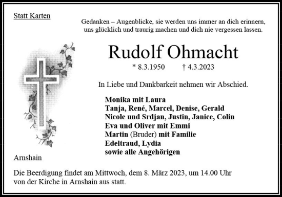 Traueranzeige von Rudolf Ohmacht von VRM Trauer