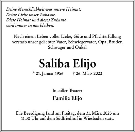 Traueranzeige von Saliba Elijo von Wiesbadener Kurier