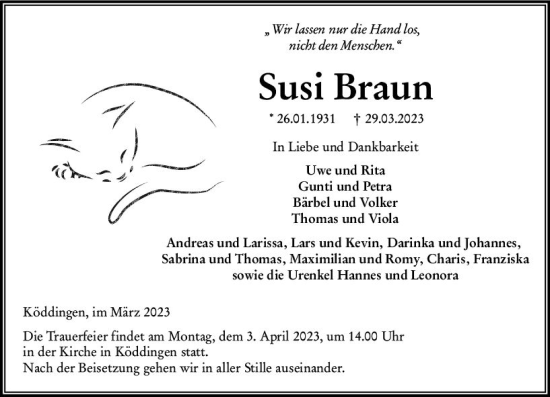 Traueranzeige von Susi Braun von VRM Trauer