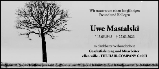 Traueranzeige von Uwe Mastalski von Darmstädter Echo