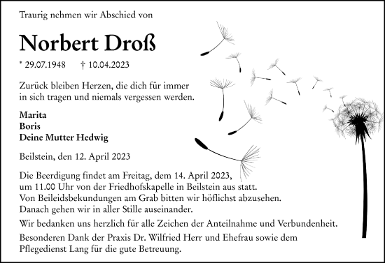 Traueranzeige von Norbert Droß von Dill Block