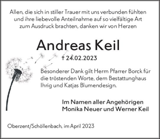 Traueranzeige von Andreas Keil von Odenwälder Echo
