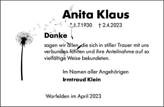 Traueranzeige von Anita Klaus von Groß-Gerauer Echo