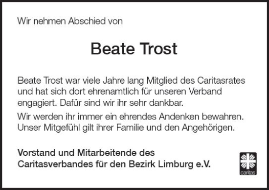 Traueranzeige von Beate Trost von Nassauische Neue Presse