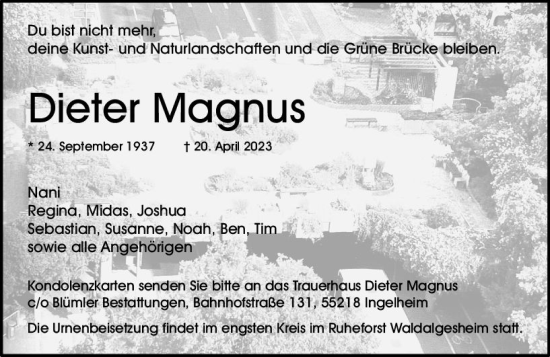 Traueranzeige von Dieter Magnus von Allgemeine Zeitung Mainz