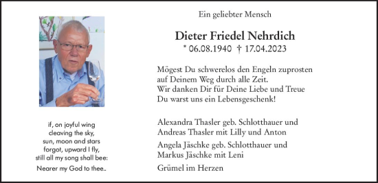 Traueranzeige von Dieter Friedel Nehrdich von Allgemeine Zeitung Mainz