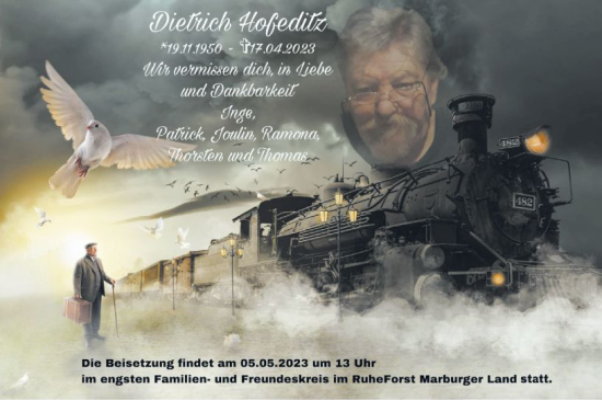 Traueranzeige von Dietrich Hofeditz von Hinterländer Anzeiger
