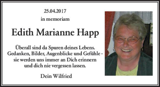 Traueranzeige von Edith Marianne Happ von Nassauische Neue Presse