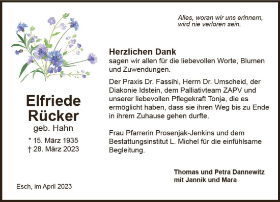 Traueranzeige von Elfriede Rücker von Camberger Anzeiger