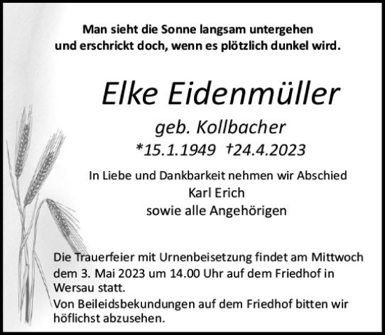 Traueranzeige von Elke Eidenmüller von Odenwälder Echo