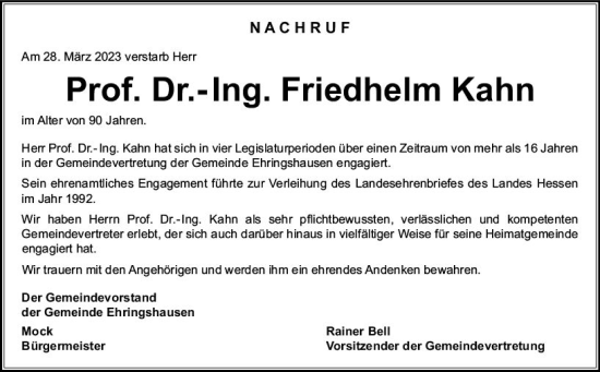 Traueranzeige von Friedhelm Kahn von Wetzlarer Neue Zeitung