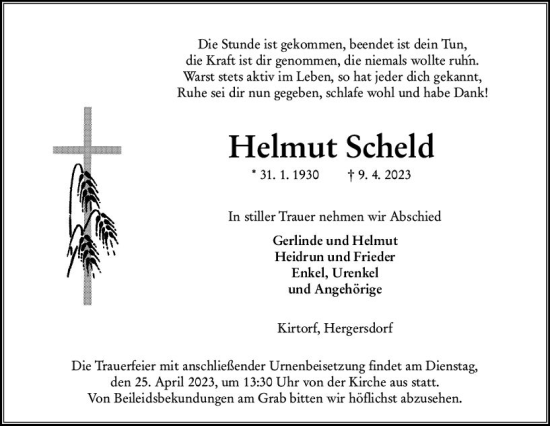Traueranzeige von Helmut Scheld von VRM Trauer