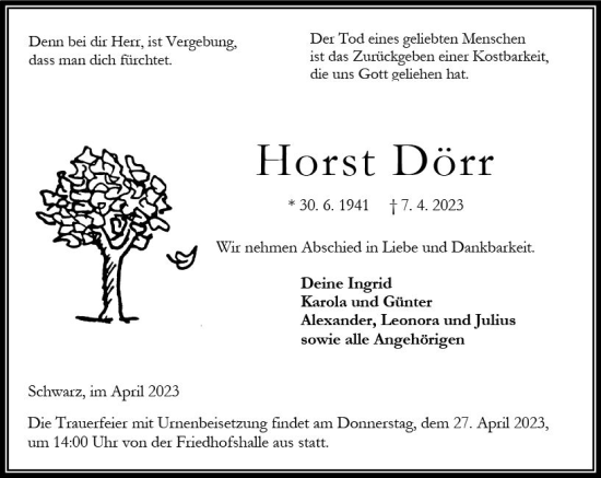 Traueranzeige von Horst Dörr von VRM Trauer