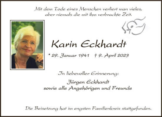 Traueranzeige von Karin Eckhardt von Wiesbadener Kurier