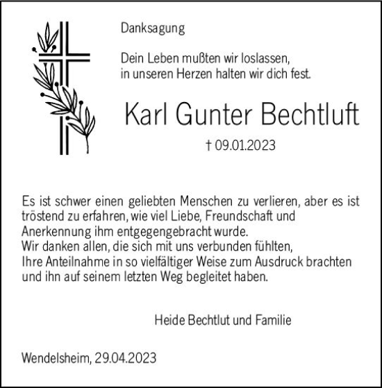 Traueranzeige von Karl Gunter Bechtluft von Allgemeine Zeitung Alzey