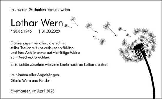 Traueranzeige von Lothar Wern von Weilburger Tageblatt