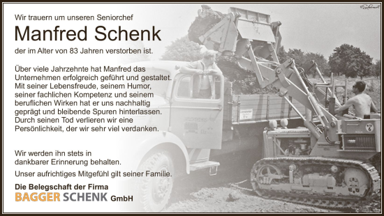 Traueranzeige von Manfred Schenk von Nassauische Neue Presse