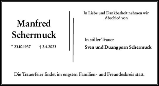 Traueranzeige von Manfred Schermuck von Wiesbadener Kurier