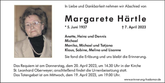 Traueranzeige von Margarete Hörne von Nassauische Neue Presse