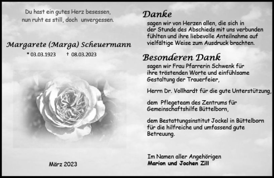 Traueranzeige von Margarete Scheuermann von Groß-Gerauer Echo