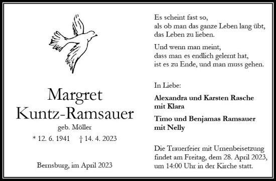 Traueranzeige von Margret Kuntz-Ramsauer von VRM Trauer