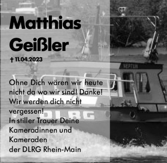 Traueranzeige von Matthias Geißler von Allgemeine Zeitung Mainz
