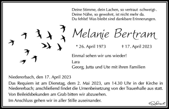 Traueranzeige von Melanie Bertram von Nassauische Neue Presse