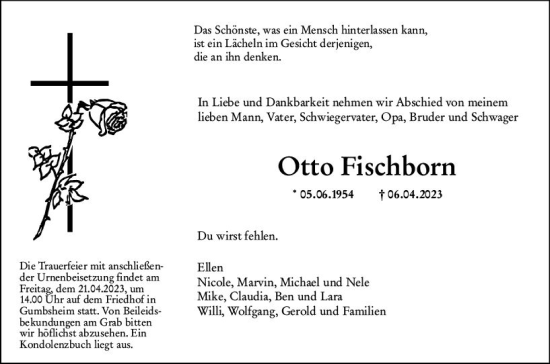 Traueranzeige von Otto Fischborn von Allgemeine Zeitung Alzey