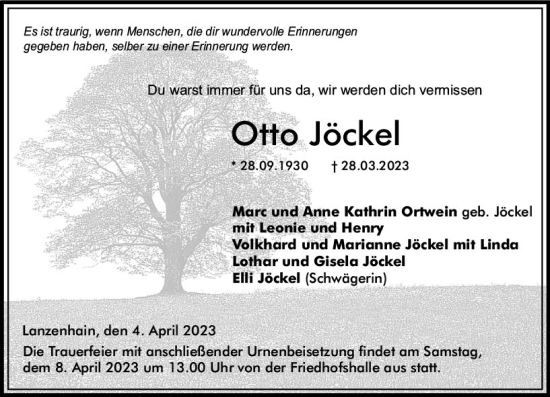 Traueranzeige von Otto Jöckel von VRM Trauer
