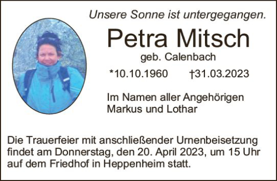 Traueranzeige von Petra Mitsch von Starkenburger Echo