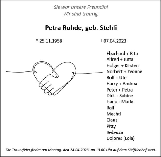 Traueranzeige von Petra Rohde von Wiesbadener Kurier
