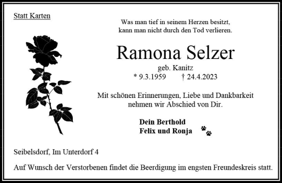 Traueranzeige von Ramona Setzer von VRM Trauer