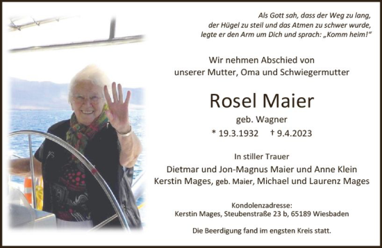 Traueranzeige von Rosel Maier von Wiesbadener Kurier