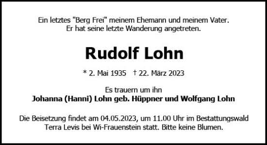 Traueranzeige von Rudolf Lohn von Wiesbadener Kurier