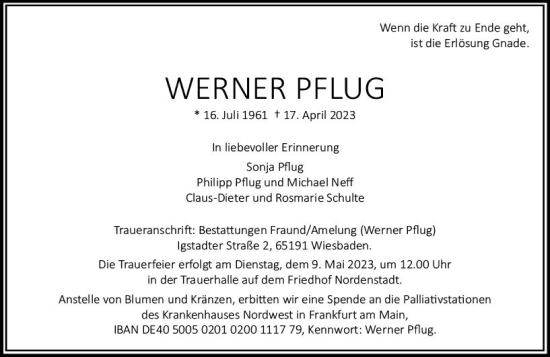 Traueranzeige von Werner Pflug von Wiesbadener Kurier