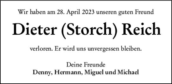 Traueranzeige von Dieter Reich von Wiesbadener Kurier