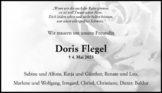 Traueranzeige von Doris Flegel von Rüsselsheimer Echo