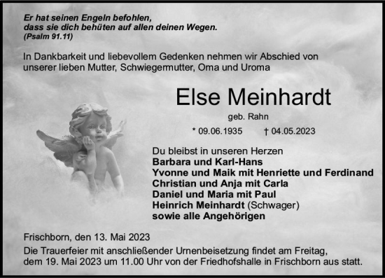 Traueranzeige von Else Meinhardt von VRM Trauer