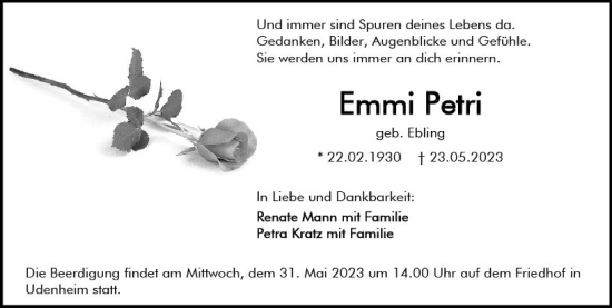 Traueranzeige von Emmi Petri von Allgemeine Zeitung Mainz