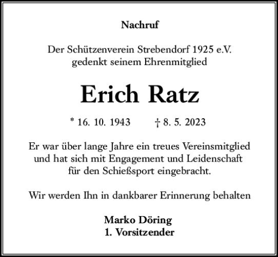 Traueranzeige von Erich Ratz von VRM Trauer