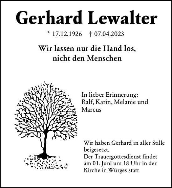 Traueranzeige von Gerhard Lewalter von Camberger Anzeiger