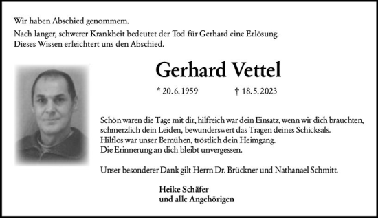 Traueranzeige von Gerhard Vettel von Starkenburger Echo