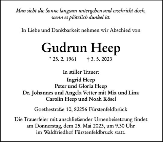 Traueranzeige von Gudrun Heep von Nassauische Neue Presse