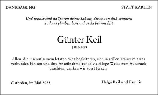 Traueranzeige von Günter Keil von Wormser Zeitung