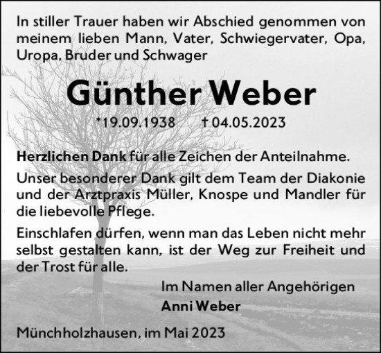 Traueranzeige von Günther Weber von Wetzlarer Neue Zeitung